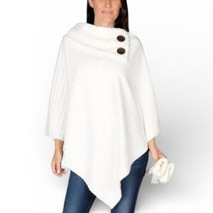 LE MODA WOMEN’S SHAWL PLEATED FLEECE PONCHO ONE SIZE WINTER WHITE COLOR